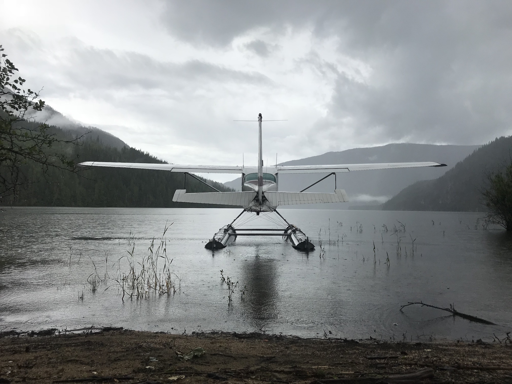 floatplane on lake on overcast day